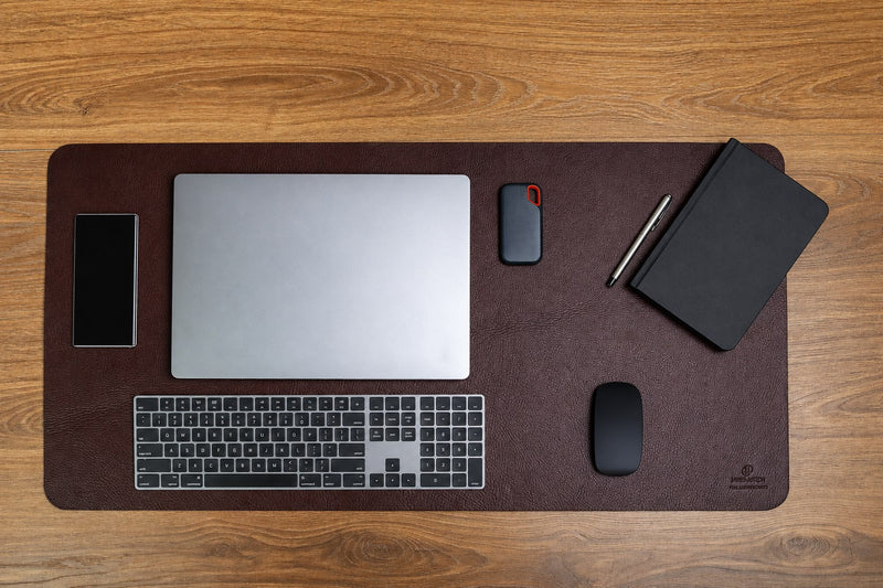 The desk mat in Australian Nut Spanish full grain vegetable tanned milled leather, large, by James Aston