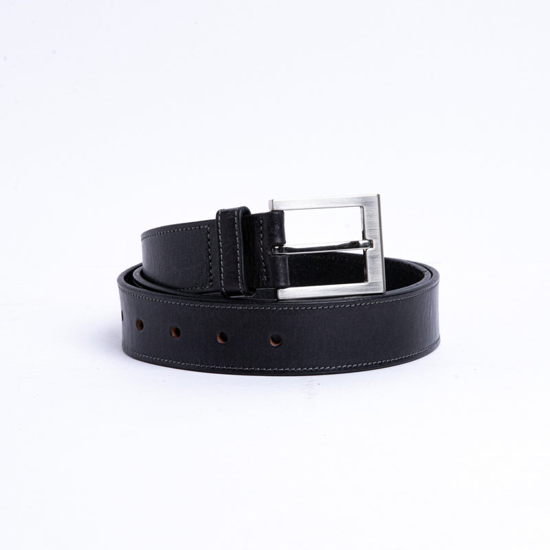 The Eduardo belt in Black, Spanish full grain vegetable tanned milled leather, by James Aston