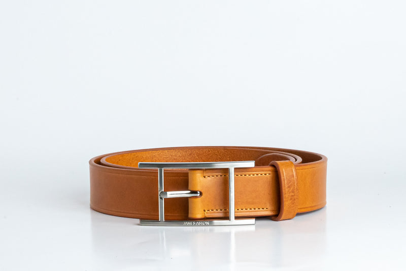 The Leone belt in Tan Italian full grain vegetable tanned Vachetta leather, by James Aston