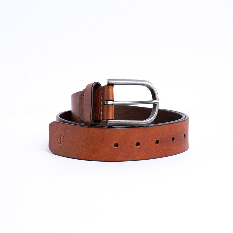 The Pedro belt in tan Spanish full grain vegetable tanned milled leather, by James Aston