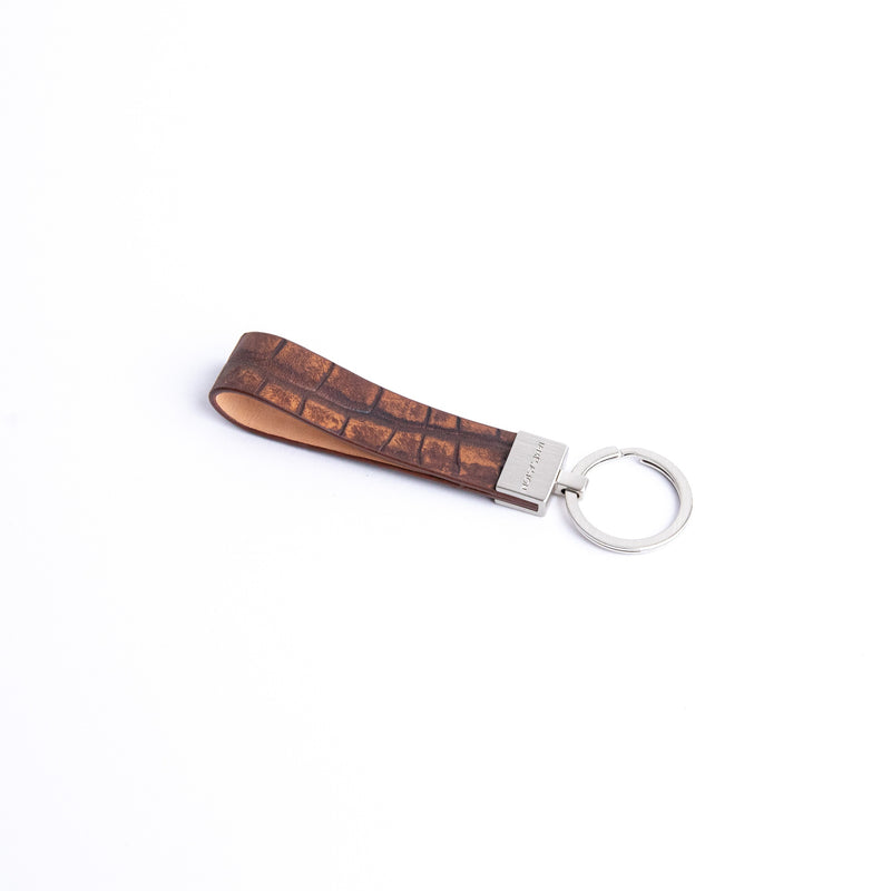 The Vincenzo II key holder in cognac Italian vegetable tanned embossed grain leather, by James Aston