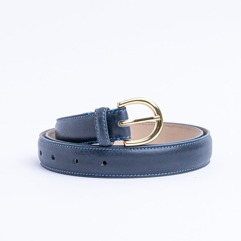 The Viviana dress belt in blue Italian vegetable tanned Vachetta leather, by James Aston