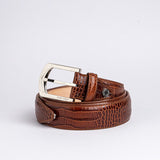 The Alessandro dress belt in cognac Italian vegetable tanned embossed leather, by James Aston