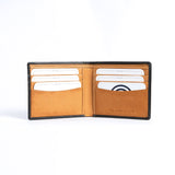 The interior of the Alonzo bifold wallet in black, showing card slots and cash compartments.