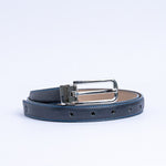 The Anna dress belt in blue Italian Vachetta leather, coiled.
