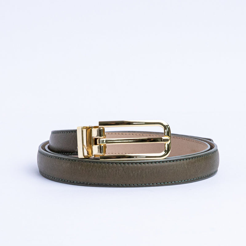 The Anna dress belt in olive Italian vegetable tanned Vachetta leather, by James Aston