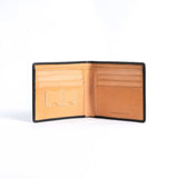 The interior of the Bristol bifold wallet in black, six card slots with memory and sim card slots.