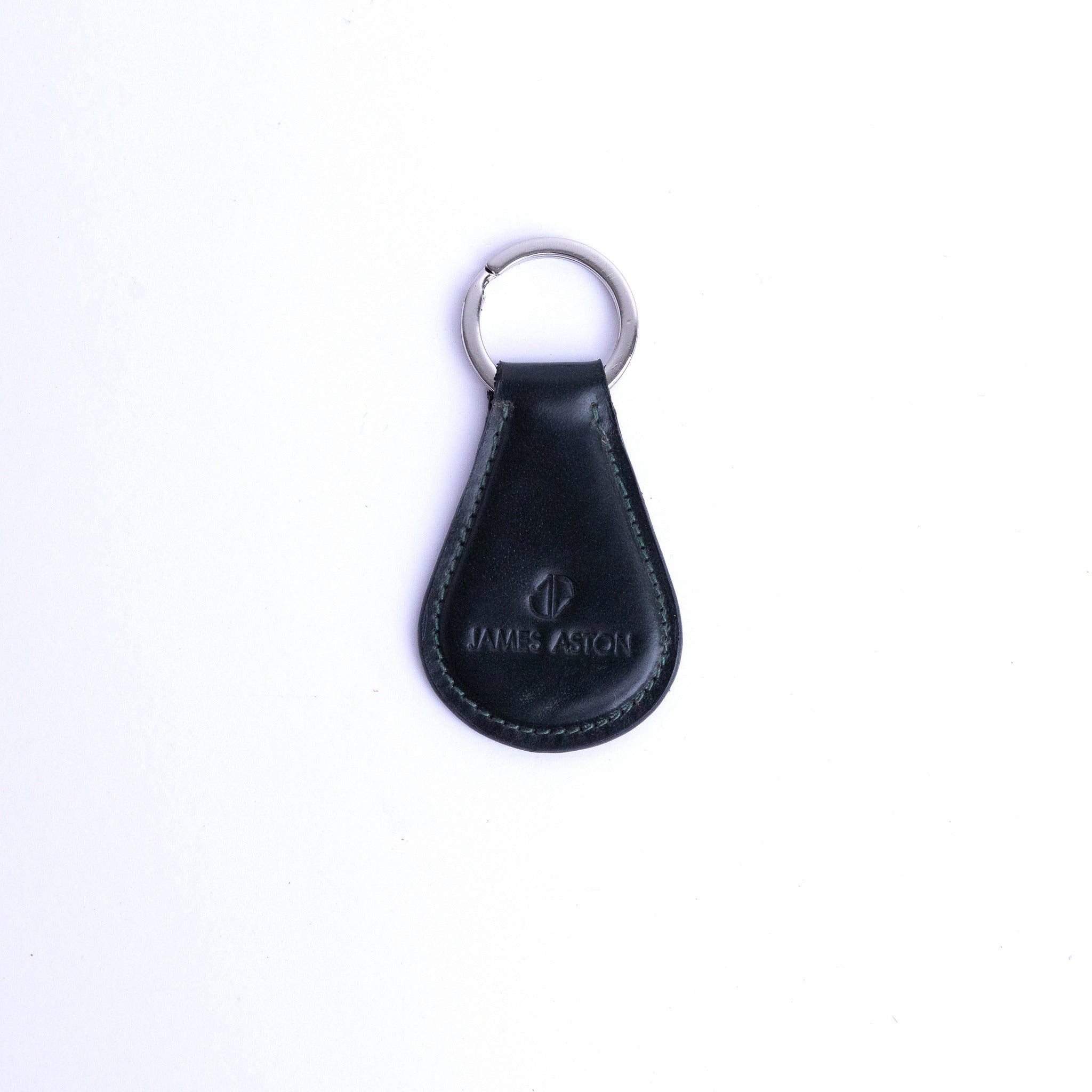 The Somerset key holder in bottle green English Bridle leather, with its brushed nickel metalware.