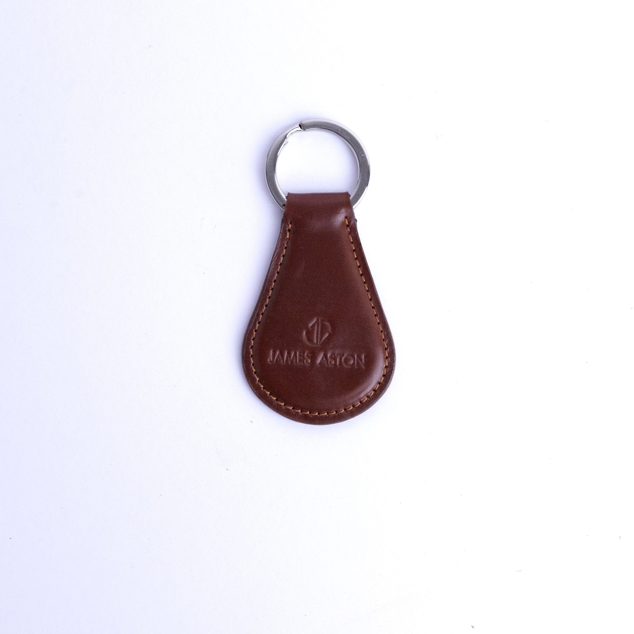 The Somerset key holder in cognac English Bridle leather, with its brushed nickel metalware.