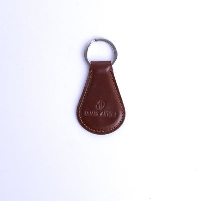 The Somerset key holder in cognac English Bridle leather, with its brushed nickel metalware.
