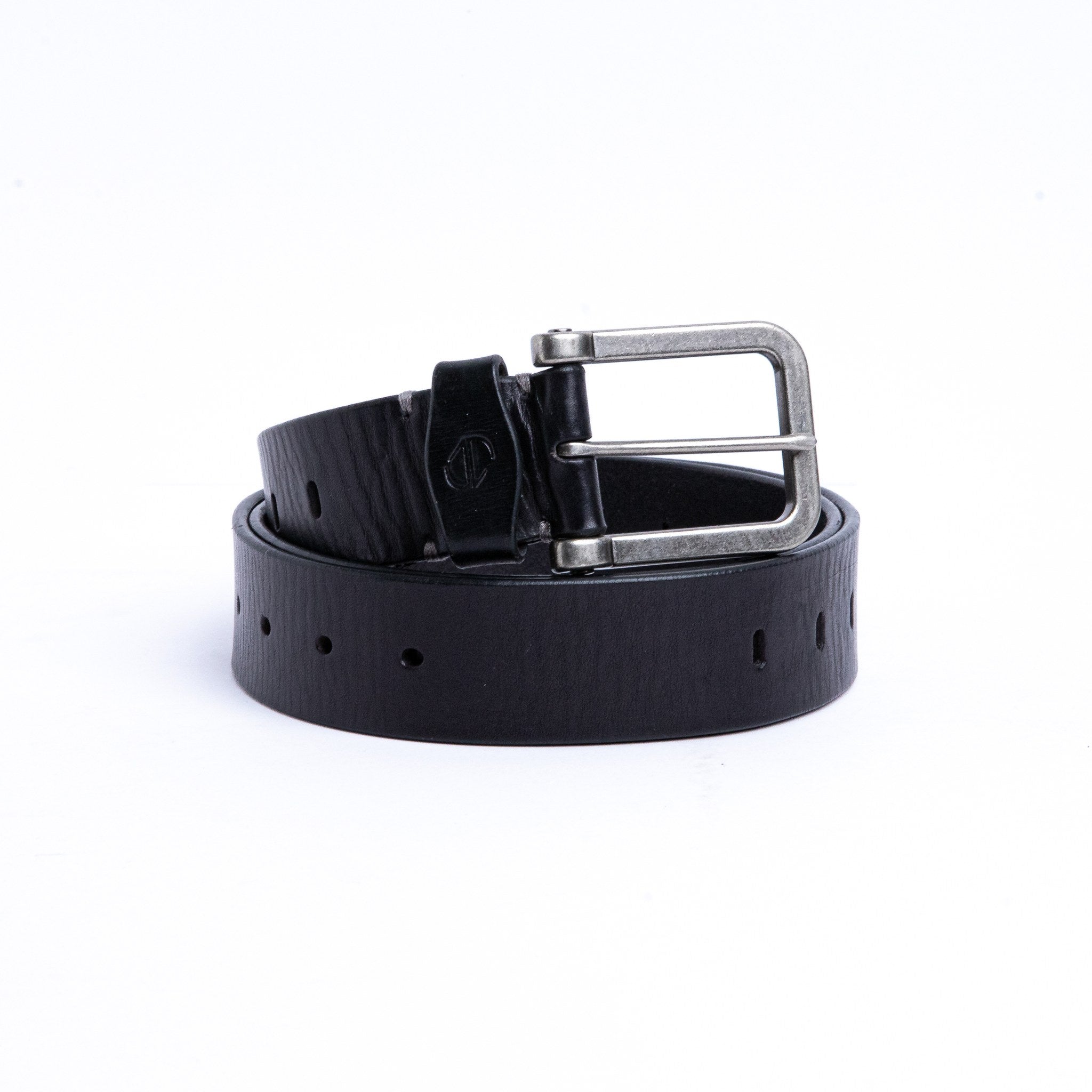The Alarico belt in black Spanish full grain vegetable tanned milled leather, by James Aston