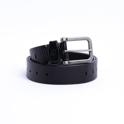 The Alarico belt in black Spanish full grain vegetable tanned milled leather, by James Aston
