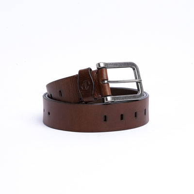 The Alarico belt in cognac Spanish full grain vegetable tanned milled leather, by James Aston