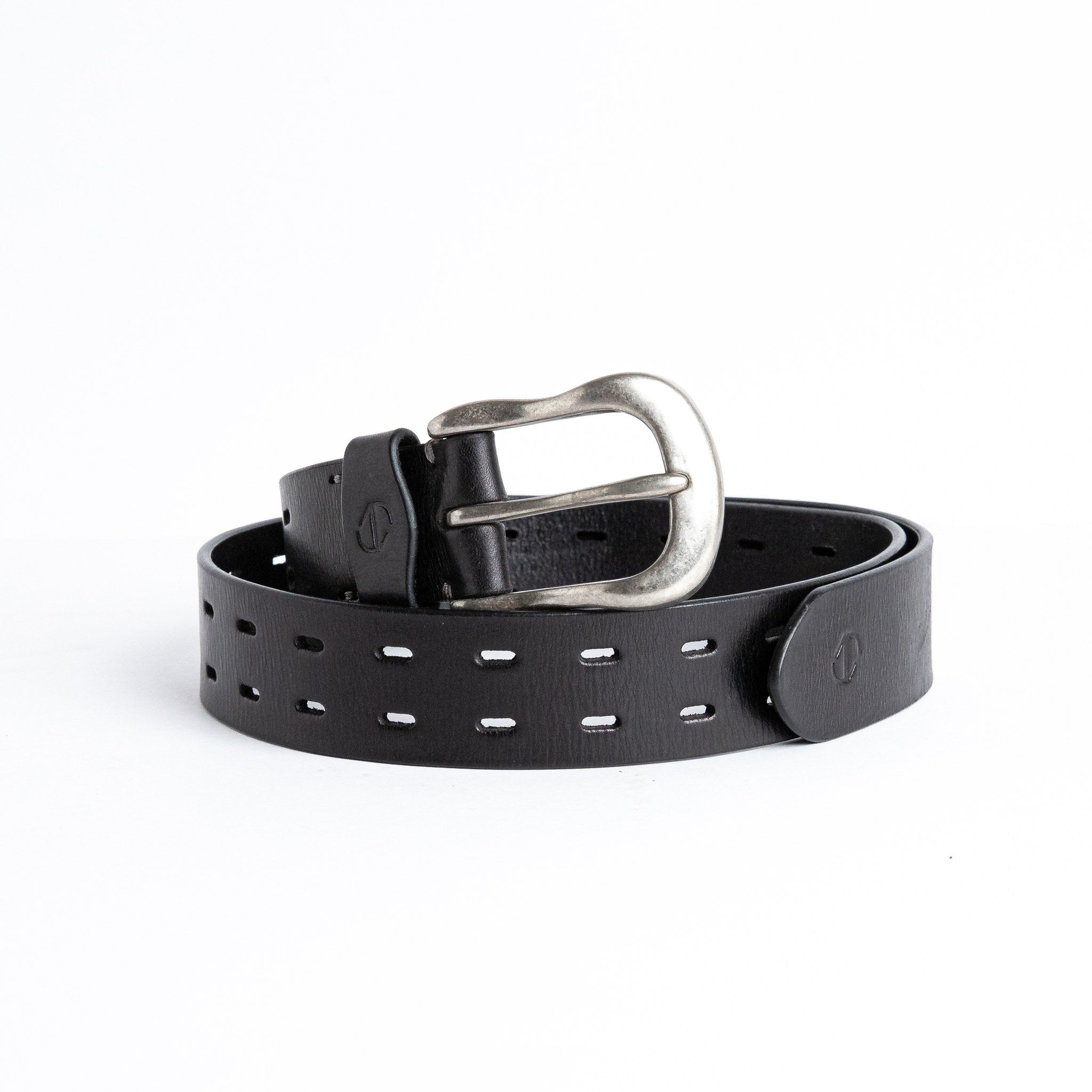 The Damian belt in black Spanish full grain vegetable tanned milled leather, by James Aston