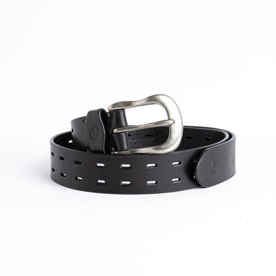 The Damian belt in black Spanish full grain vegetable tanned milled leather, by James Aston