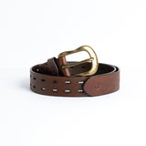 The Damian belt in cognac Spanish full grain vegetable tanned milled leather, by James Aston