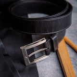 The Eduardo in Black, imported buckle with brush nickel polish