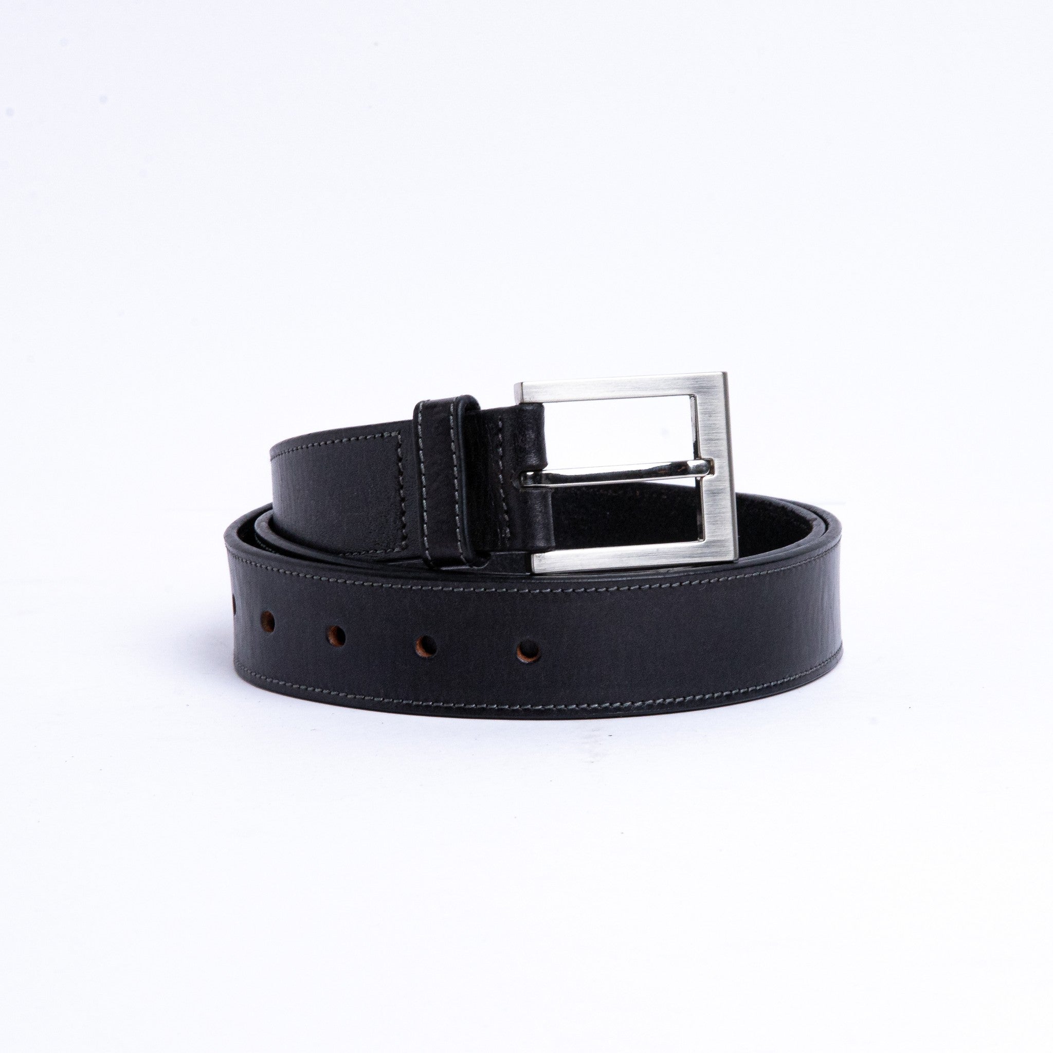 The Eduardo belt in Black, Spanish full grain vegetable tanned milled leather, by James Aston