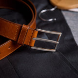 The Eduardo in Tan, imported buckle with nickel polish