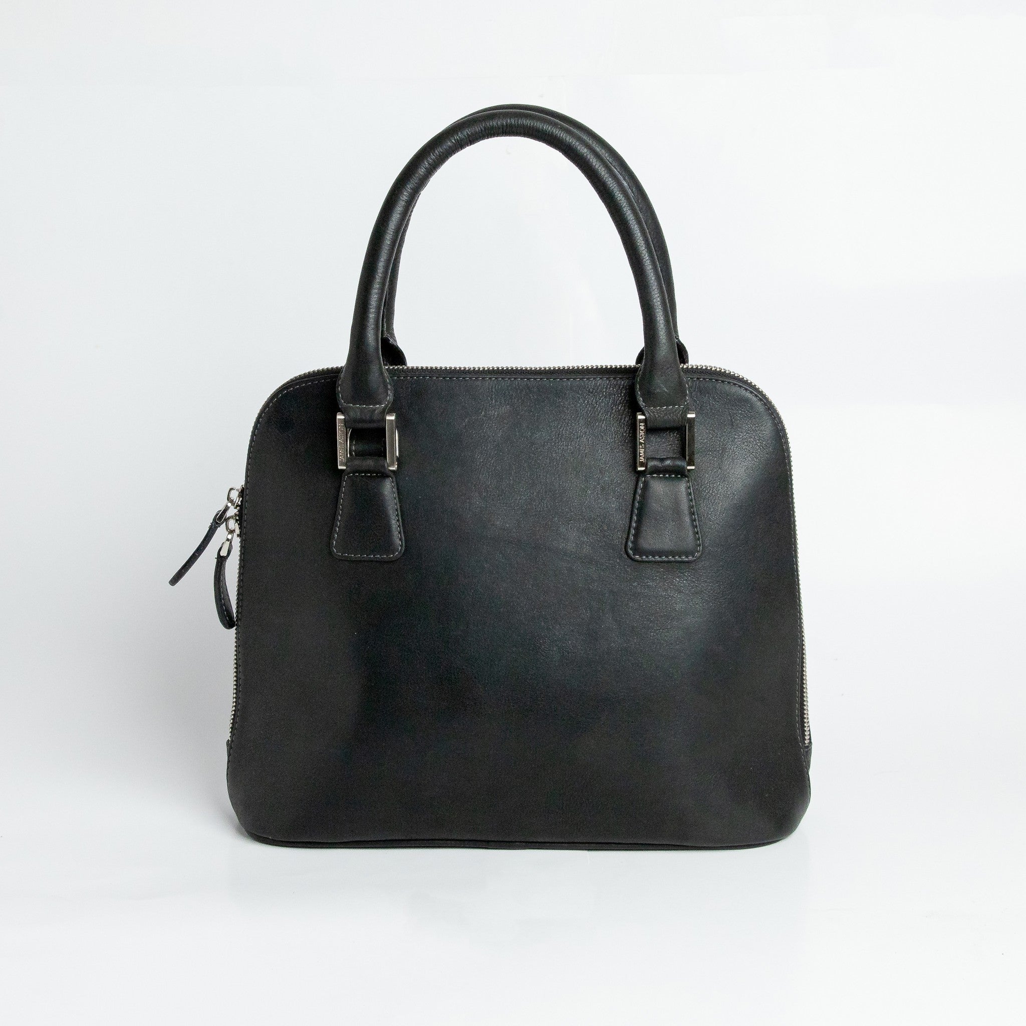 The back of The Executive Handbag in black leather.