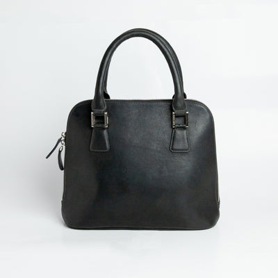 The back of The Executive Handbag in black leather.