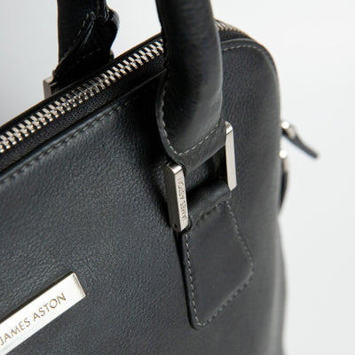 Brushed nickel metalware and YKK zip on The Executive Handbag.
