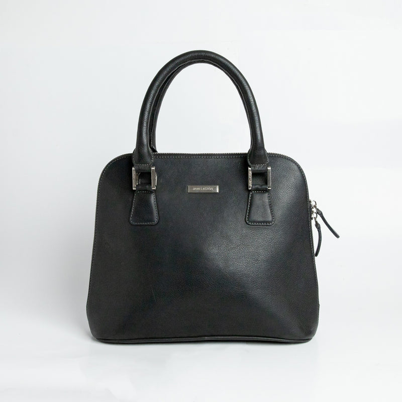 The Executive Handbag in black Spanish full grain vegetable tanned milled leather, by James Aston