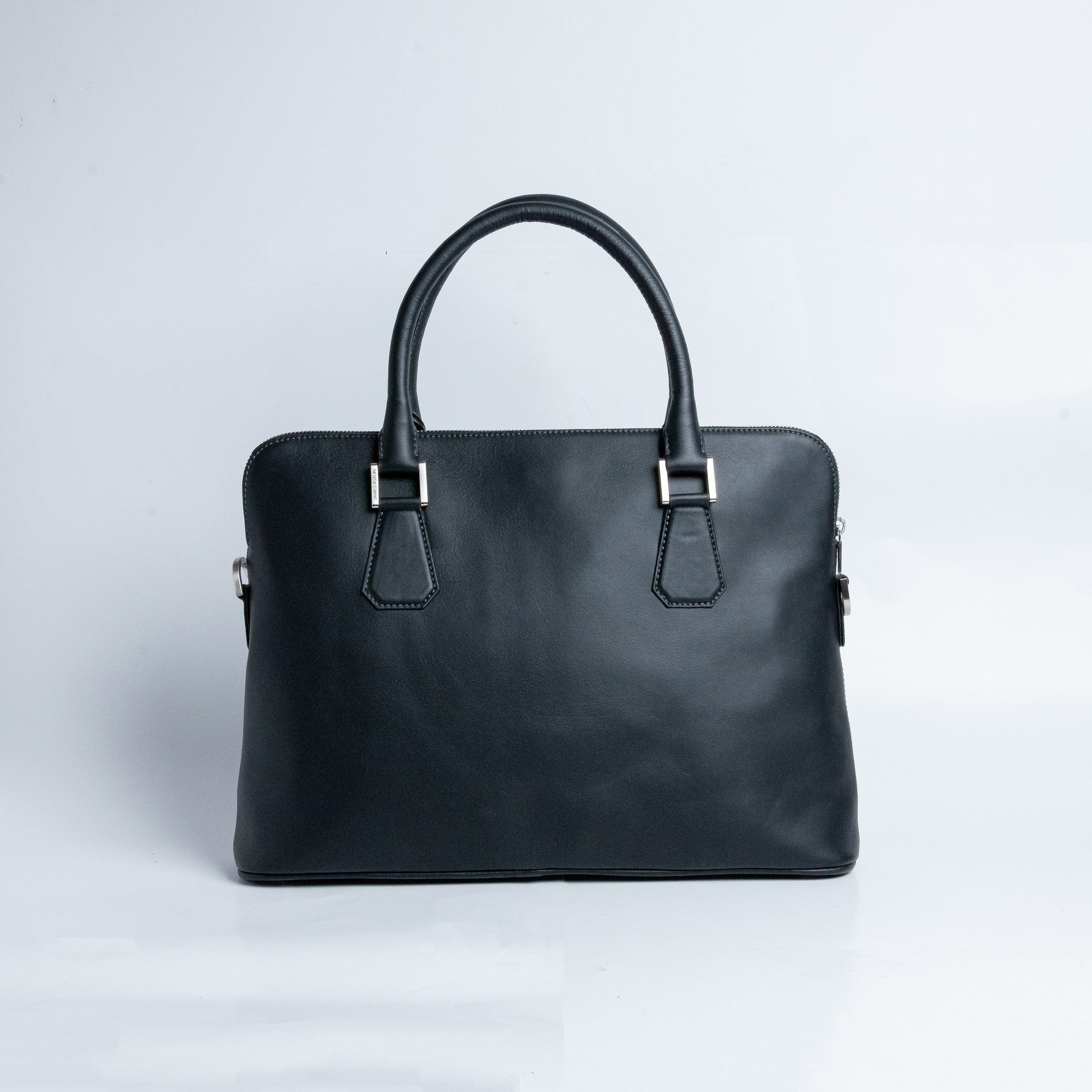The back of The Executive Laptop Bag in black leather.