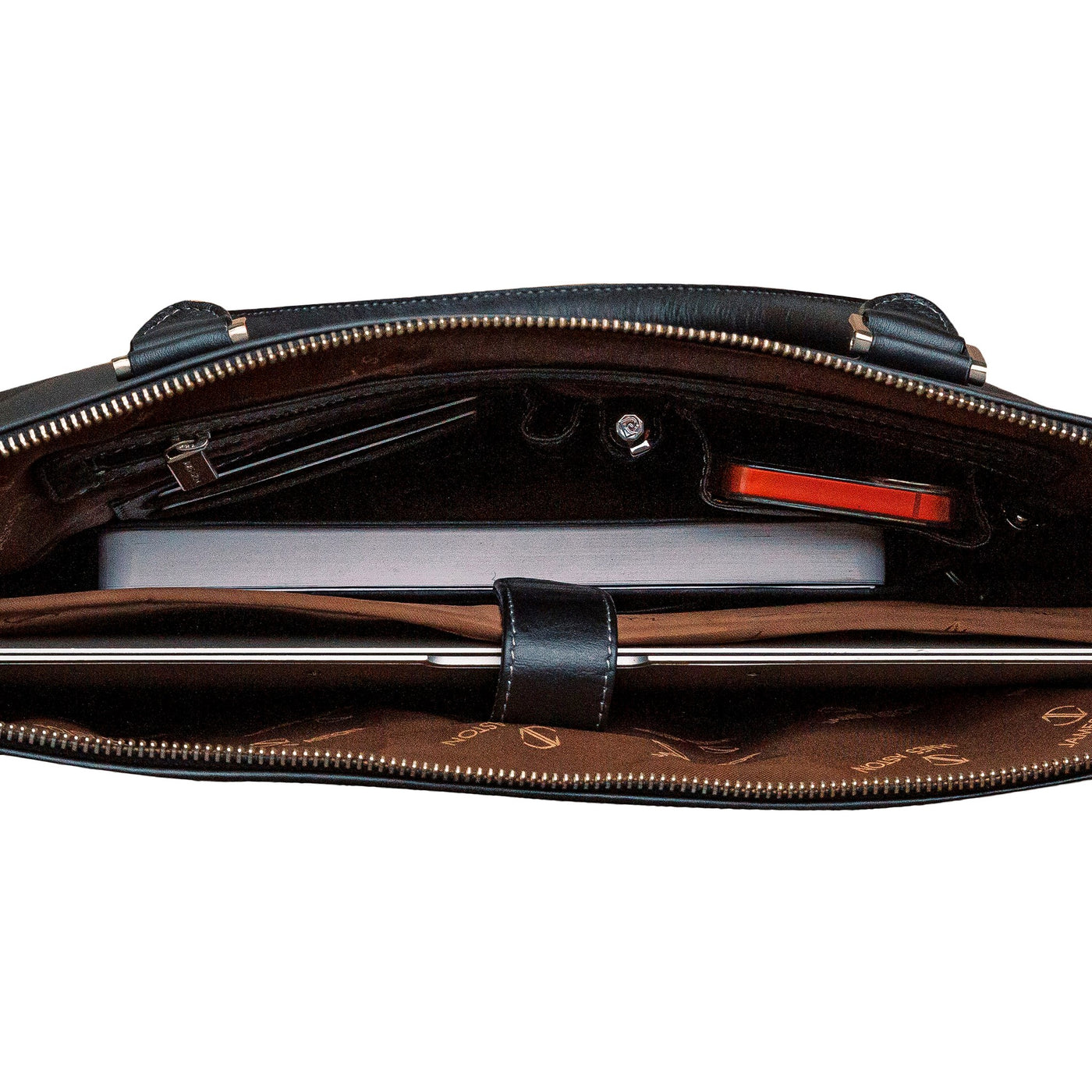 Inside The Executive Laptop Bag, the laptop pocket, card slots and holders.