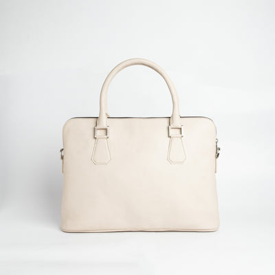 The back of The Executive Laptop Bag in off-white leather.