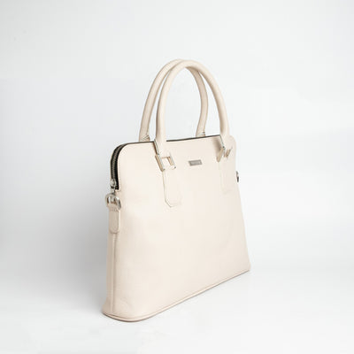 The Executive Laptop Bag, off-white leather laptop bag, full view.