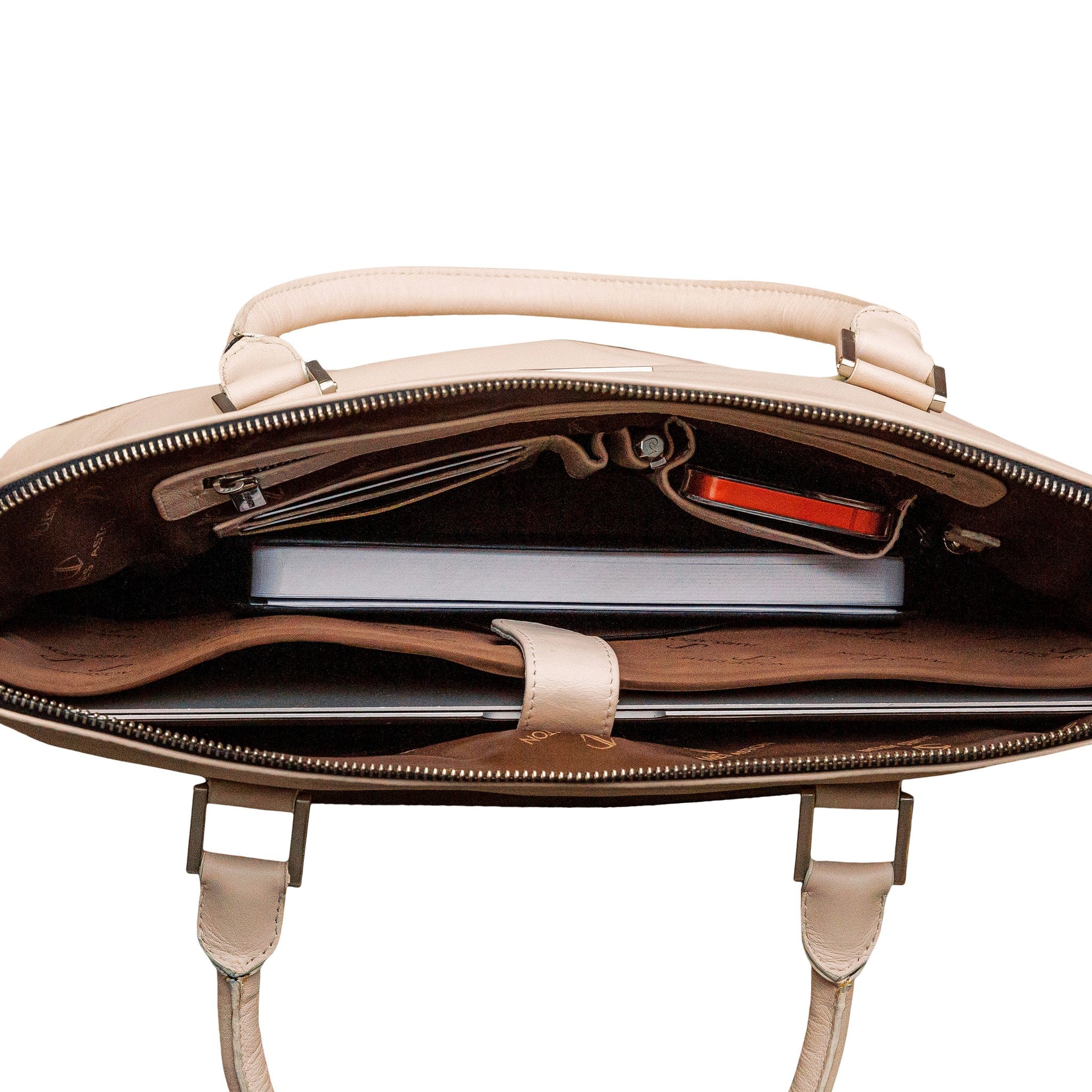 Inside The Executive Laptop Bag, the laptop pocket, card slots and holders.