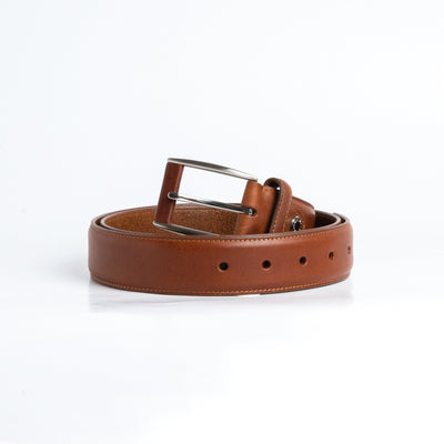 The Federico belt in cognac Italian Full Grain vegetable tanned Vachetta leather, by James Aston