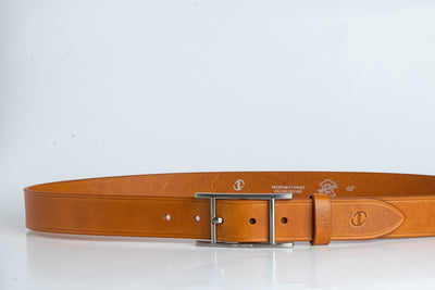 The Leone belt in Tan, full length