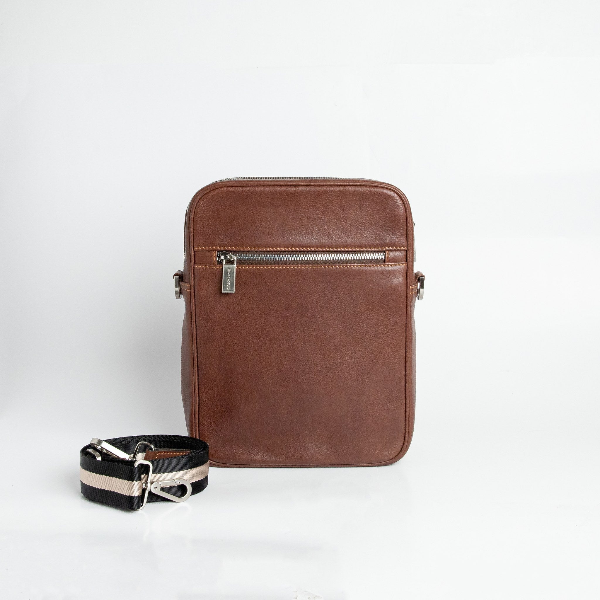 The back of The Minimal Sling cognac leather sling bag.