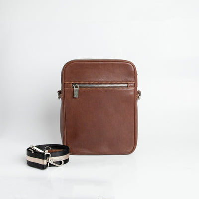 The back of The Minimal Sling cognac leather sling bag.