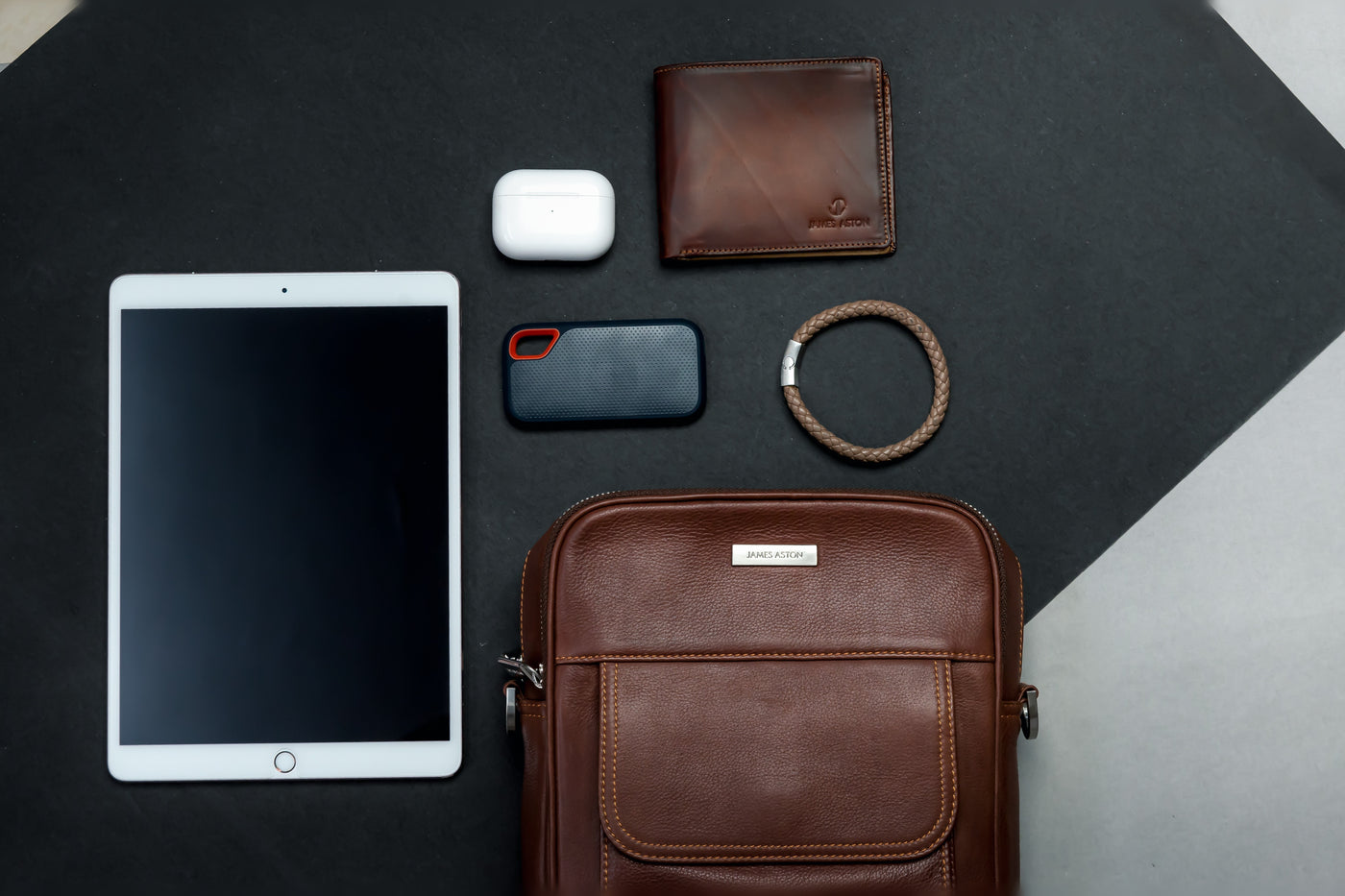 The Minimal Sling cognac crossbody bag, the few things that matter kept to hand.