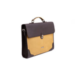 The Motivator khaki beige canvas briefcase, full form with shoulder strap.