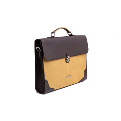 The Motivator khaki beige canvas briefcase, full form with shoulder strap.