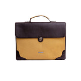 The Motivator canvas and Spanish leather briefcase in khaki beige, front view.