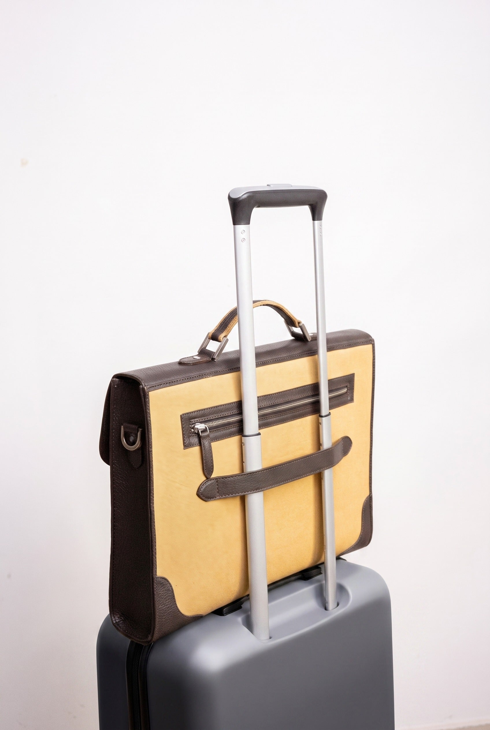 The Motivator khaki beige canvas briefcase, composed for the working day.