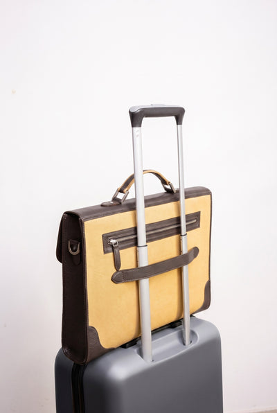 The Motivator khaki beige canvas briefcase, composed for the working day.