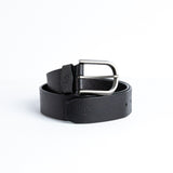 The Pedro belt in black Spanish full grain vegetable tanned milled leather, by James Aston