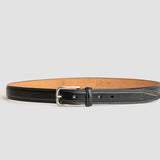 Close detail of the high raised full grain leather crown of The Ramon in black, by James Aston