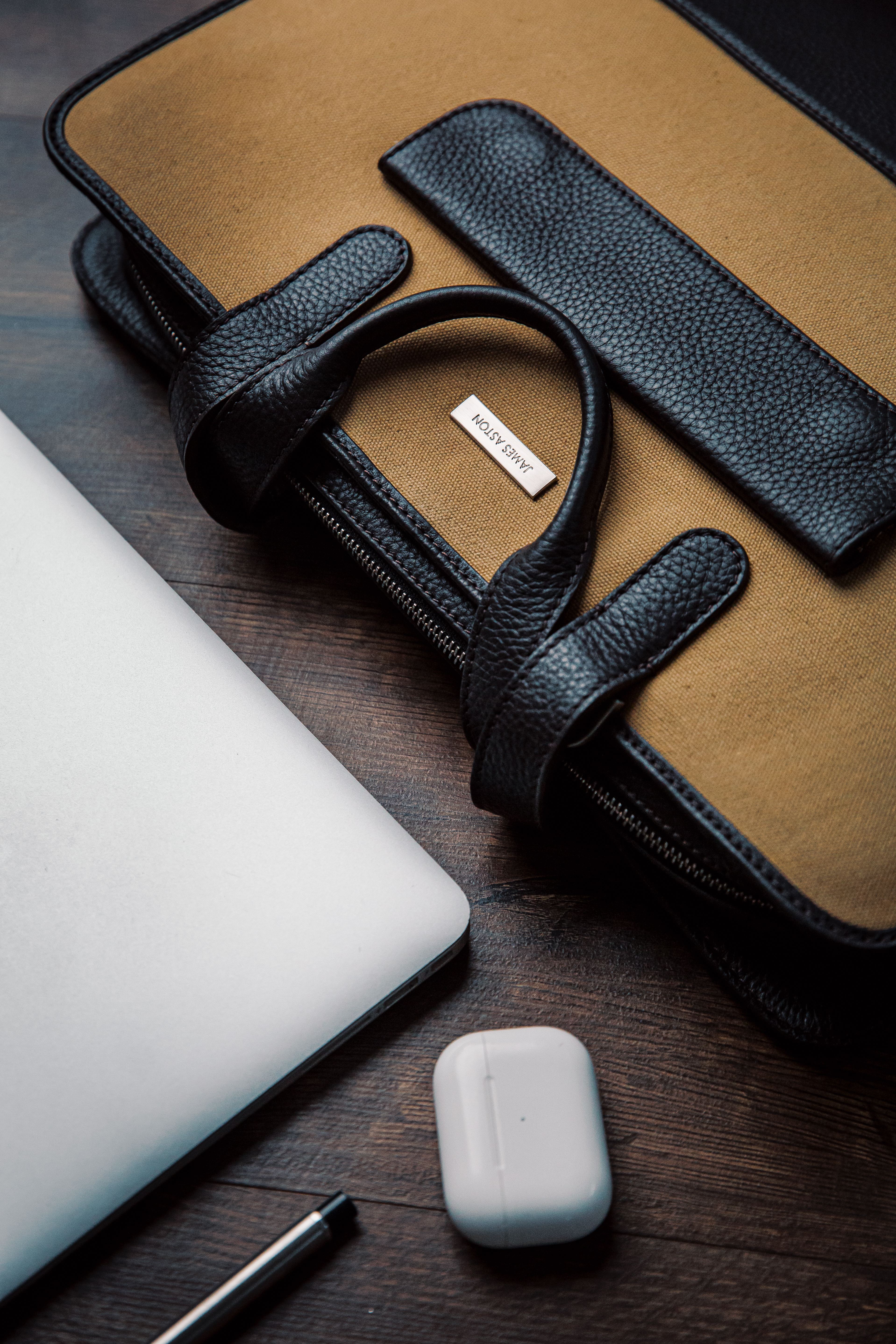 The Risk-Taker carried in khaki beige, canvas and Spanish leather.