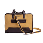 The Risk-Taker khaki beige canvas and Spanish leather briefcase, front view.