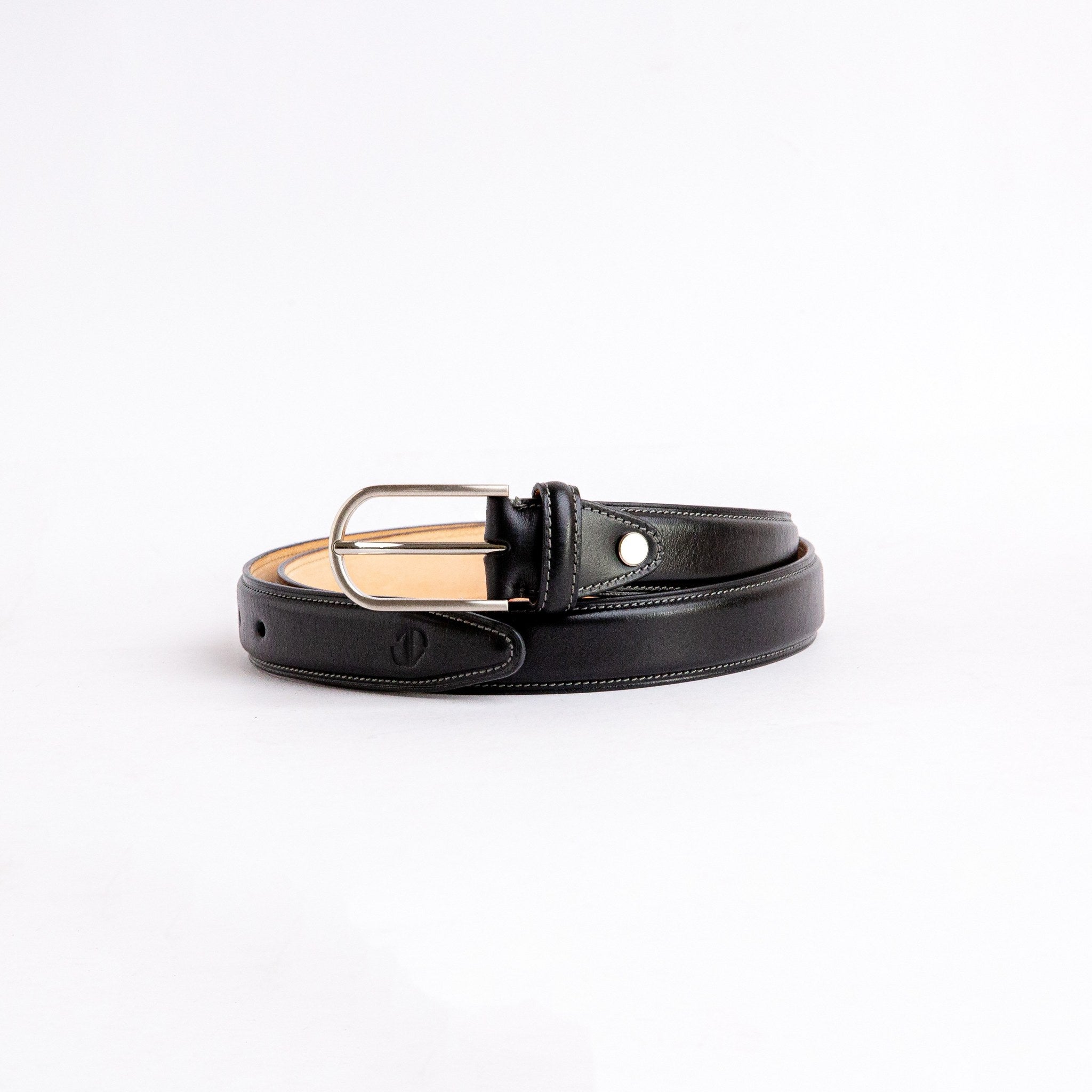 The Santo belt in Black Italian full grain vegetable tanned Vachetta leather, by James Aston