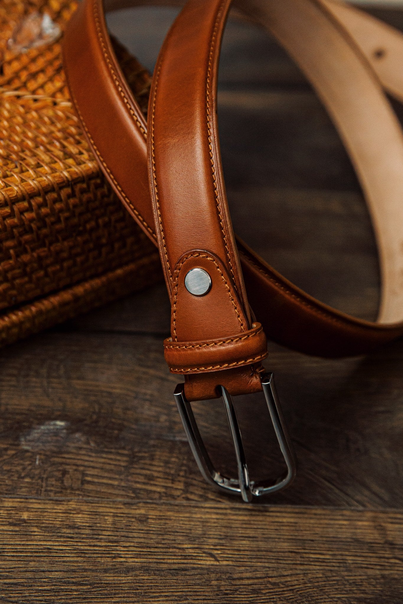 The Santo belt in Tan, leather character