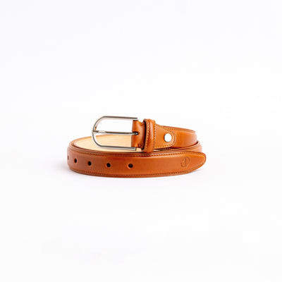 The Santo belt in Tan Italian full grain vegetable tanned Vachetta leather, by James Aston