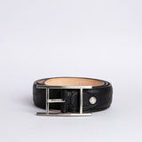 The Vincenzo belt in Black Italian vegetable tanned embossed leather, by James Aston